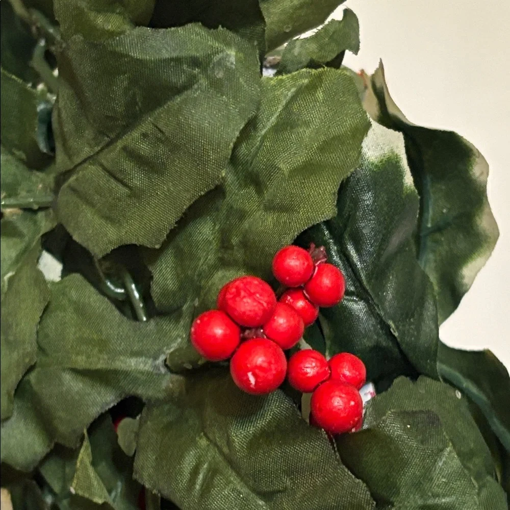 Holly and Berry Garland with Red Bows Green Pine Accents Floral Pics Letters NWT